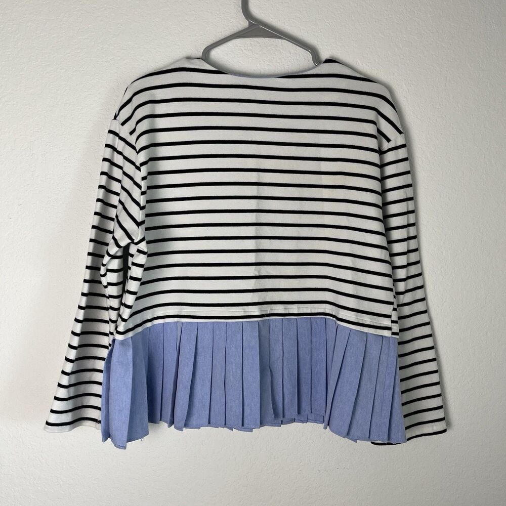 Anthropologie Deletta Boxy Striped Peplum Cream Blue Blouse Large 213 - Picture 4 of 6